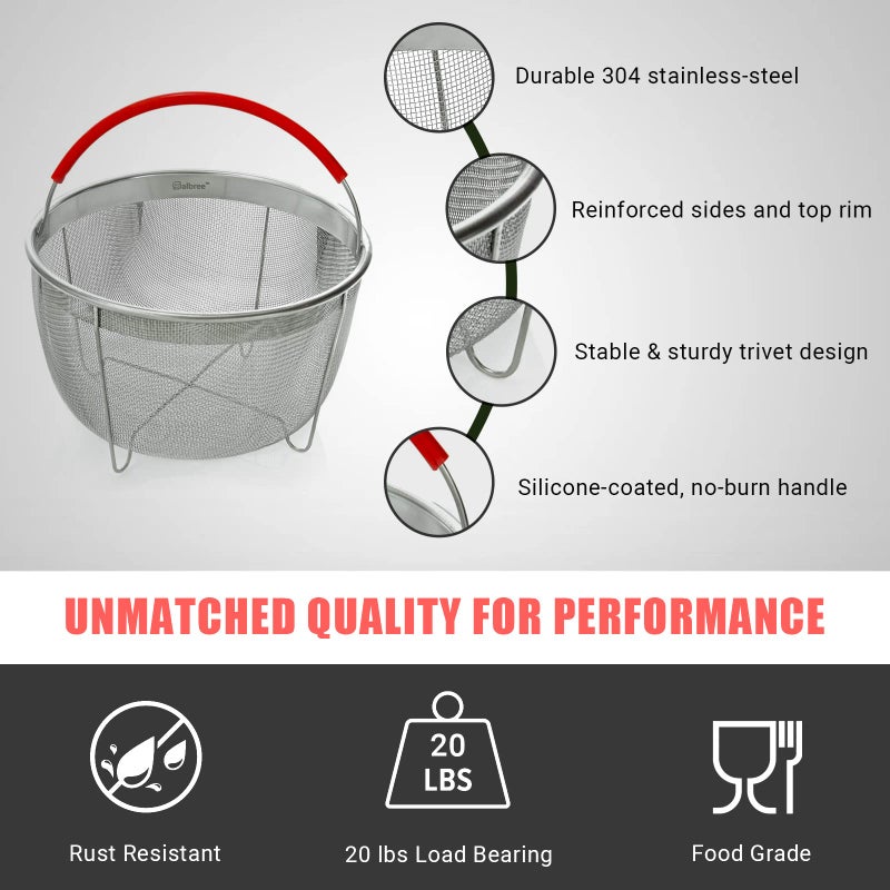 Salbree Original Salbree Steamer Basket for 3 qt quart Instant Pot Accessories, Stainless Steel Strainer and Insert fits IP Insta Pots, Instapot, Other Pressure Cookers, with Silicone Handle [6qt 8qt avail] - Image 3